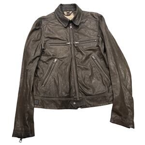 R10 BURBERRY BRIT Men's Leather Motorcycle Jacket Brown Medium